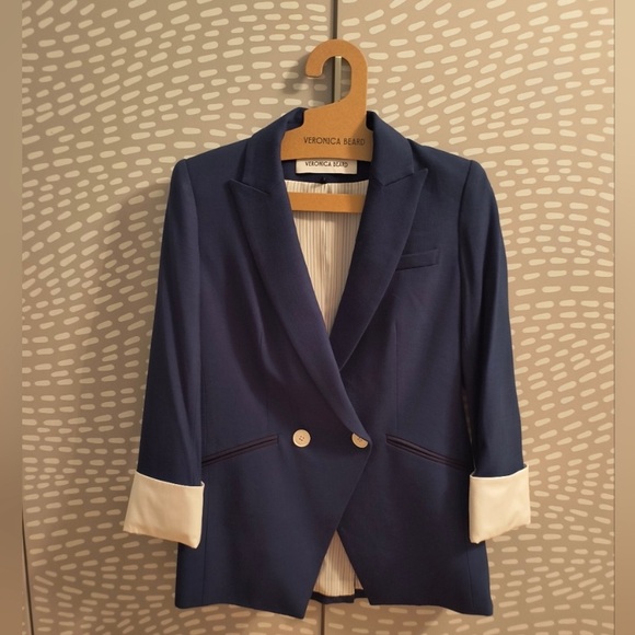 VERONICA BEARD Obie Marine Dickey Jacket navy sleeves 3/4 size 4 - Picture 2 of 5